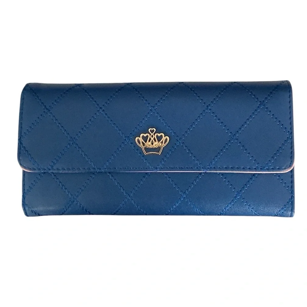 Blue Quilted Crown Accent Women's Wallet